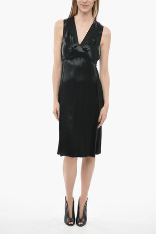 Satin V-neckline Dress with Rear Zip