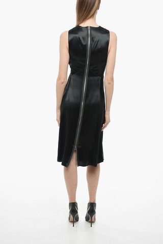 Satin V-neckline Dress with Rear Zip