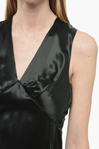 Satin V-neckline Dress with Rear Zip