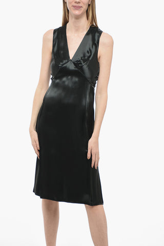 Satin V-neckline Dress with Rear Zip