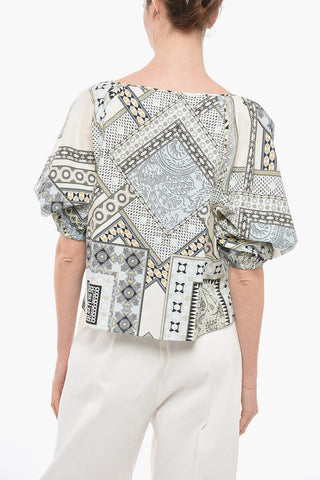 Pattern Print Puffed Sleeves Blouse