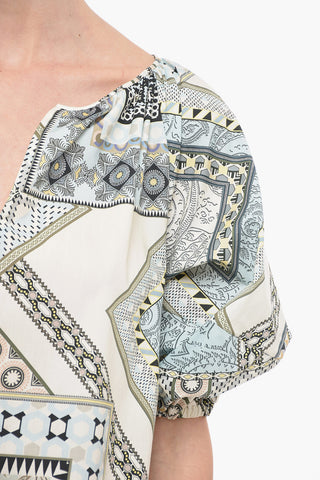 Pattern Print Puffed Sleeves Blouse