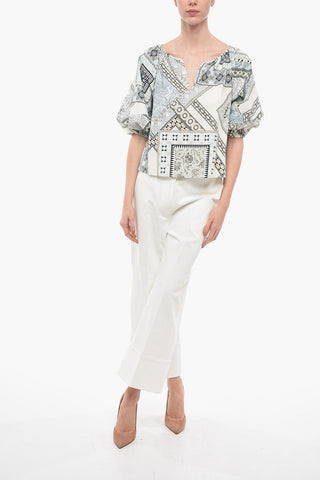 Pattern Print Puffed Sleeves Blouse