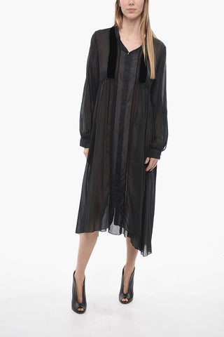 Long Sleeved Dress With Velour And Lace Details