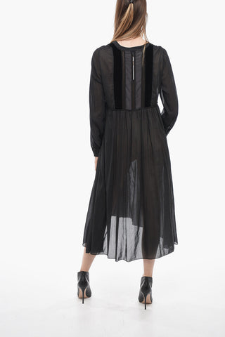 Long Sleeved Dress With Velour And Lace Details