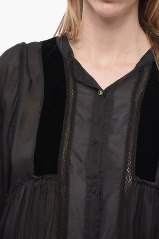 Long Sleeved Dress With Velour And Lace Details