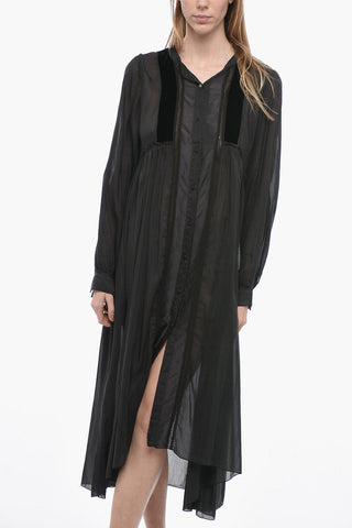 Long Sleeved Dress With Velour And Lace Details