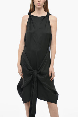 Viscose Draped Dress with Self-tie Detail