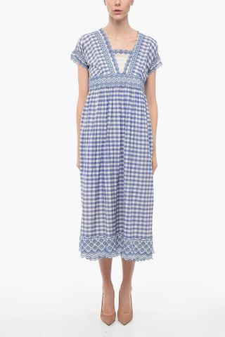 Silk Blend Maxidress with Gingham Motif