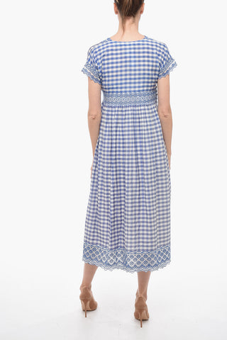 Silk Blend Maxidress with Gingham Motif
