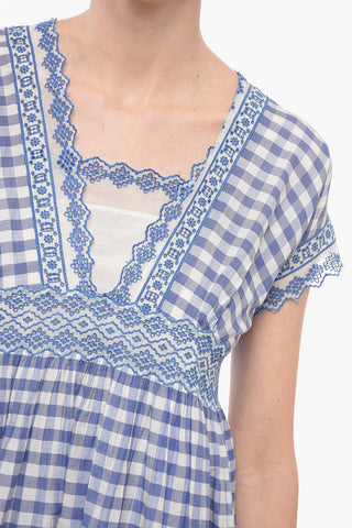 Silk Blend Maxidress with Gingham Motif