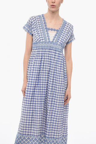 Silk Blend Maxidress with Gingham Motif