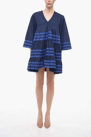 Cotton Flared Minidress with Embroidered Details