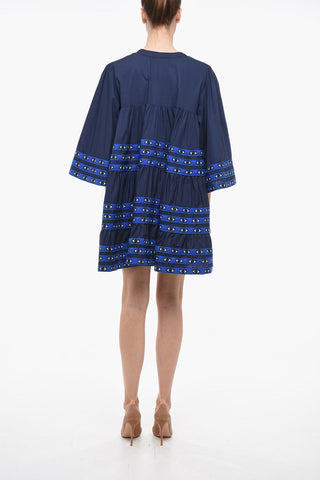 Cotton Flared Minidress with Embroidered Details