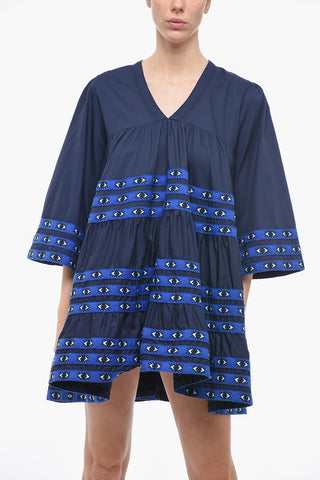 Cotton Flared Minidress with Embroidered Details