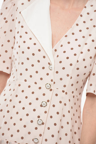 Polka Dot Silk Shirt Dress with Jewel Buttons