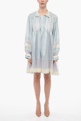 Silk Chemise Dress With Lace Neckline