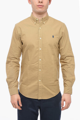 Button-down Cotton Shirt with Embroidered Logo