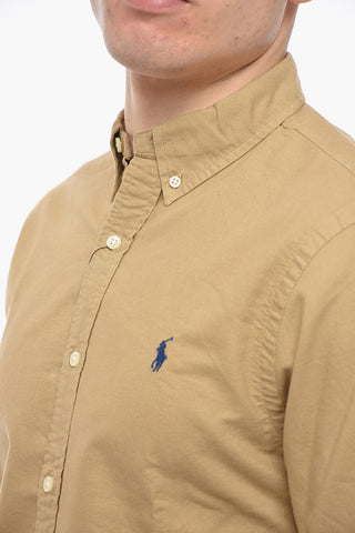 Button-down Cotton Shirt with Embroidered Logo