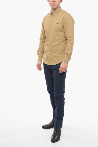 Button-down Cotton Shirt with Embroidered Logo