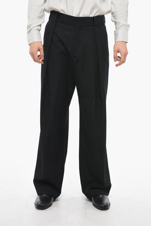 Wool Wide-Leg Trousers with Pleats