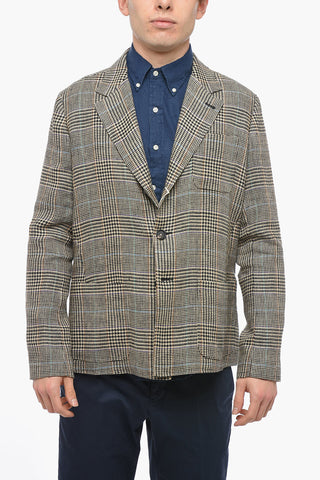 Linen Half-lined Blazer with Herringbone Pattern