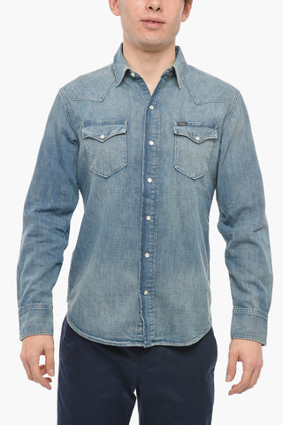 Stone Washed Denim Shirt with Breast-pockets