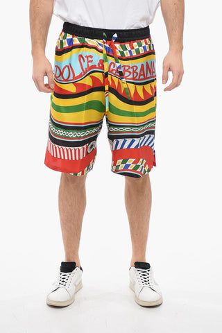 Shorts in Seta con Stampa Grafica Multicolor