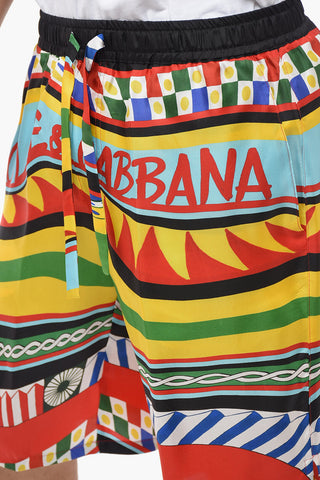 Shorts in Seta con Stampa Grafica Multicolor