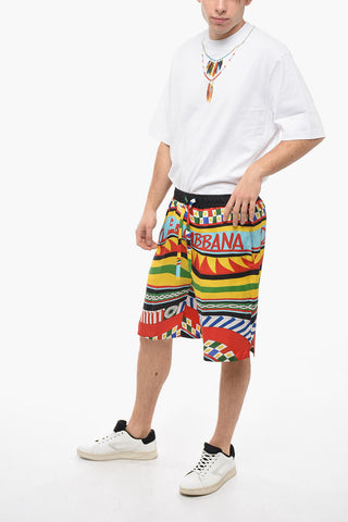 Shorts in Seta con Stampa Grafica Multicolor