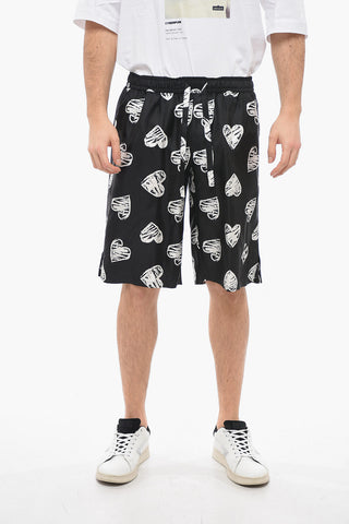 Silk Shorts with All Over Heart Print