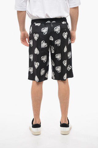 Silk Shorts with All Over Heart Print