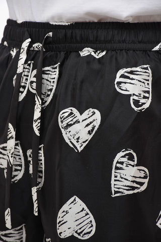 Silk Shorts with All Over Heart Print