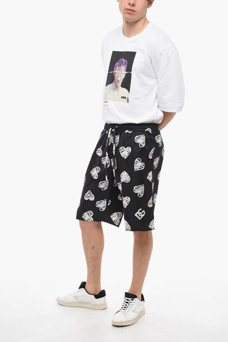 Silk Shorts with All Over Heart Print