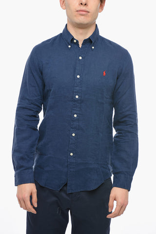 Slim Fit Linen Shirt with Button-down Collar