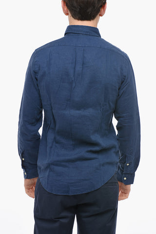 Slim Fit Linen Shirt with Button-down Collar