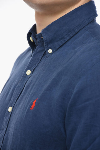 Slim Fit Linen Shirt with Button-down Collar