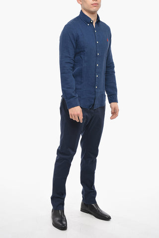 Slim Fit Linen Shirt with Button-down Collar