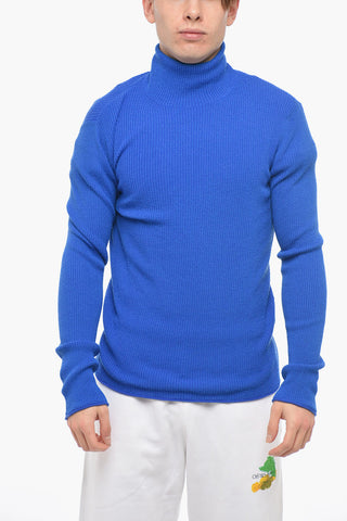 Turtleneck Ribbed Wool Blend Sweater