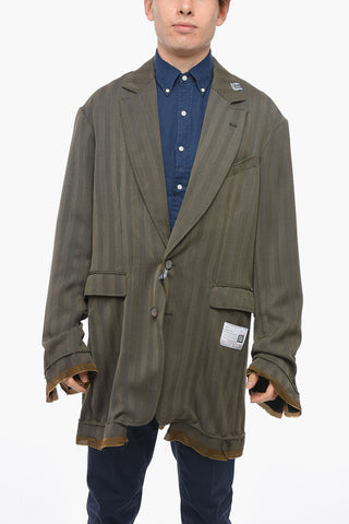 Wool Blend Long Blazer with Destructured Design
