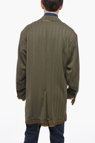 Wool Blend Long Blazer with Destructured Design