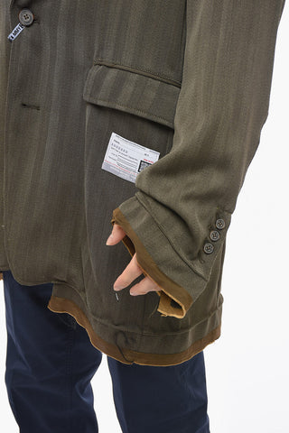 Wool Blend Long Blazer with Destructured Design