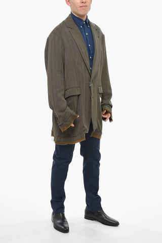 Wool Blend Long Blazer with Destructured Design