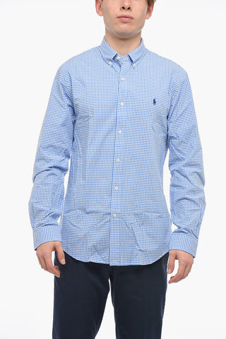 Button-down Stretch Cotton Shirt with Gingham Pattern