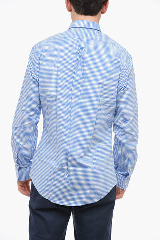 Button-down Stretch Cotton Shirt with Gingham Pattern