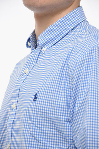Button-down Stretch Cotton Shirt with Gingham Pattern