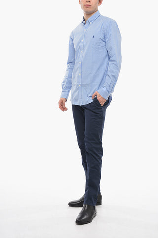 Button-down Stretch Cotton Shirt with Gingham Pattern