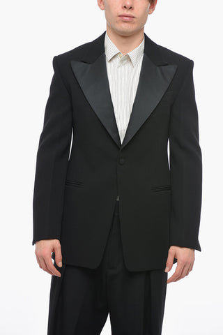 Wool Slim Fit Blazer with Satin Peak Lapel