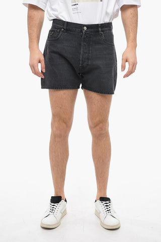 Stone Washed Denim Shorts with Belt Loops