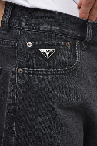 Stone Washed Denim Shorts with Belt Loops
